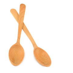 Wooden spoons isolated on white. Free space for text.