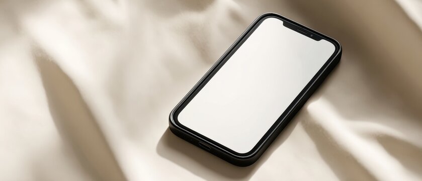 The smartphone resting elegantly on a soft fabric surface