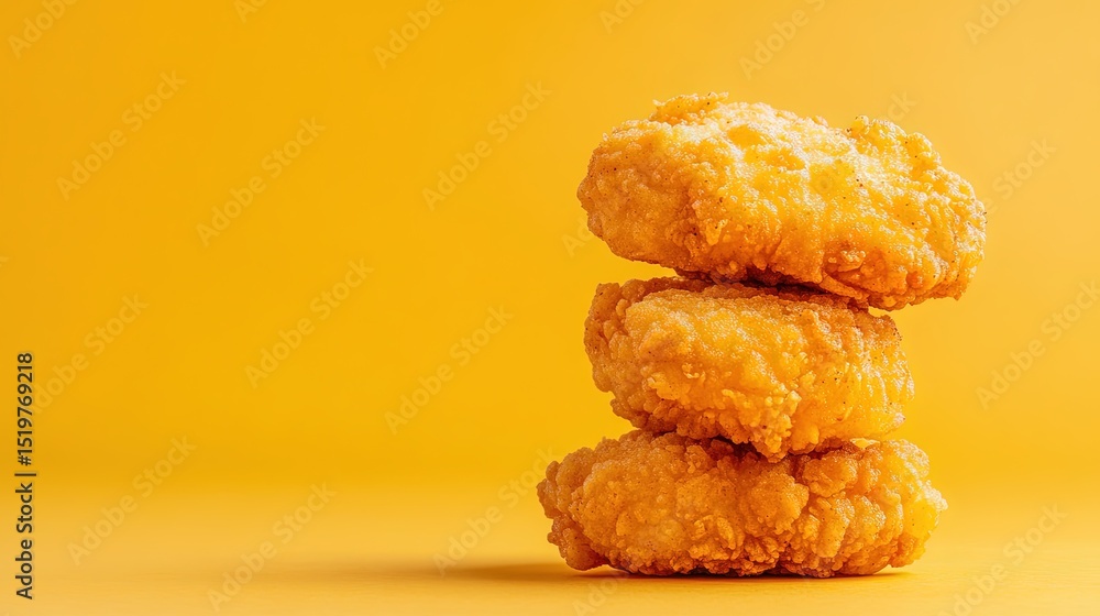 Poster crispy chicken nugget on a minimalistic background with ample empty space around the food.