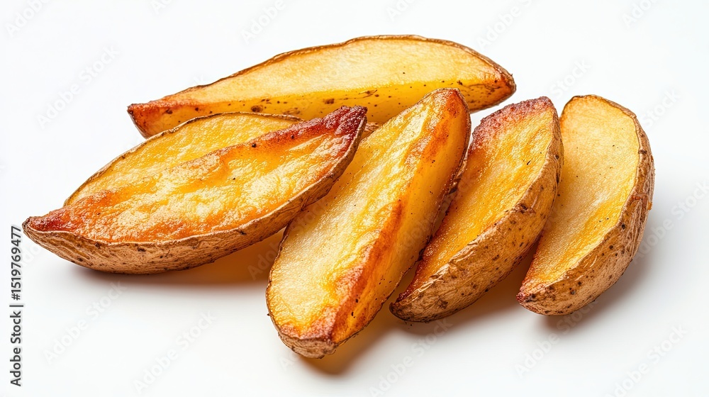 Poster crispy potato wedges placed on a pristine, blank background, ready for a label or caption to be adde