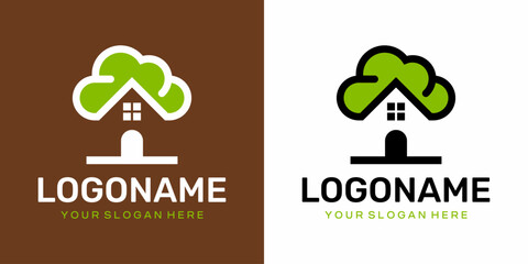 green tree house vector logo natural cloud