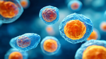 Immune system T cells attacking viruses in bloodstream, microscopic view of body defense mechanism, medical and healthcare concept for biology science.