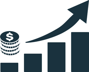 Growing bar graph and rising arrow representing increasing profits