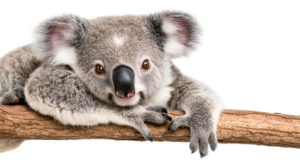 Koala resting on tree branch australian wildlife animal portrait studio environment close-up view conservation concept