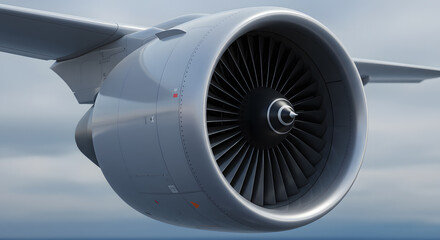 Powerful Airplane Engine Close-Up View of Turbine Technology