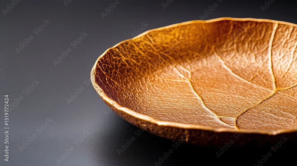 Poster handmade decorative plate with a unique textured design, placed on a solid black background with a f