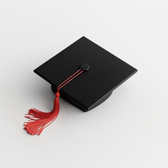 3d render of a graduation mortarboard with red tassel on a clean white background celebrating academic achievement and higher education