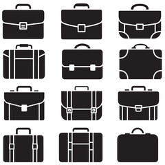 Black Briefcase Icons Set, Outline Briefcase Icons Set for Business, 