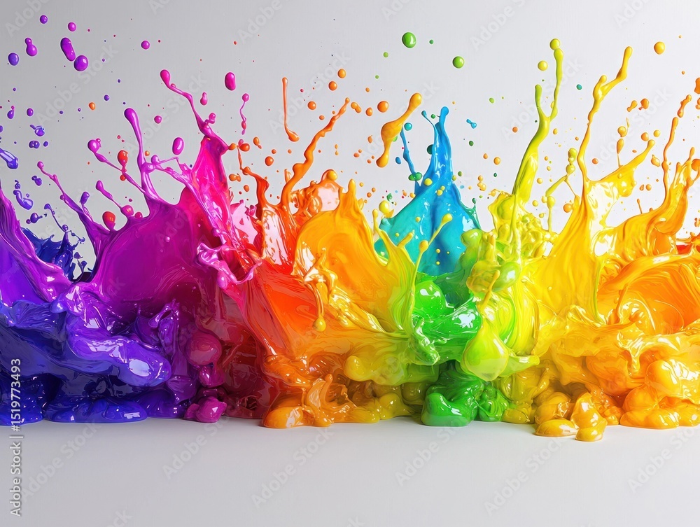 Poster colorful paint splashes explode across a plain background
