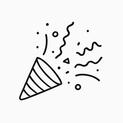 Confetti and Party Popper Icon Outline Vector Design on White Background. 
