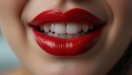 Fototapeta premium Red Lips and White Teeth Smile