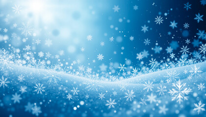 Winter snowflake background with blue to white gradient and sparkling details