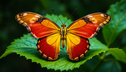 Close-up of vibrant Yellow Morpho butterfly in natural habitat, South America wildlife scene
