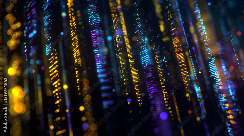 Poster abstract digital data stream with falling lights and bokeh for modern futuristic background or overl