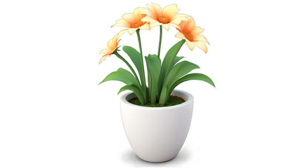 Orange blossoms in a white pot.