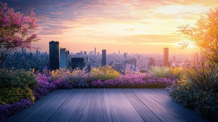 Urban Oasis, Serene Sunrise over Cityscape