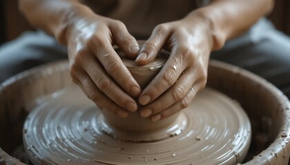 Fototapeta premium Pottery forming on wheel