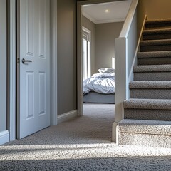 Interior hallway, stairs, bedroom view