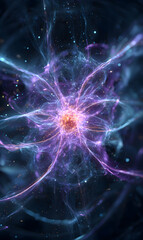 A stunning abstract visualization of cosmic energy pulsating with brilliant purple and blue hues in space