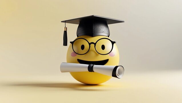 3d Graduation emoji with graduation cap and diploma