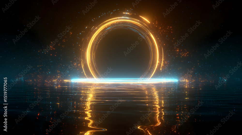Aufkleber abstract futuristic glowing circle with reflections creates a portal or gateway effect with lights