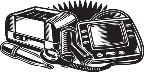 Old electronic circuit boards with metal chips represent the abstract machine technology of the computer industry