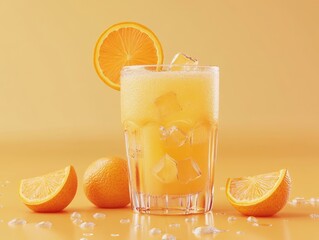 A glass of fresh orange juice with an isolated zesty orange background