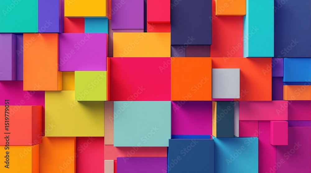 Poster Abstract 3d render of colorful geometric blocks in various shades and compositions