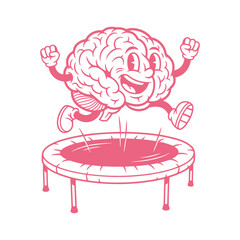 brain jumping on a trampoline funny cartoon sketch