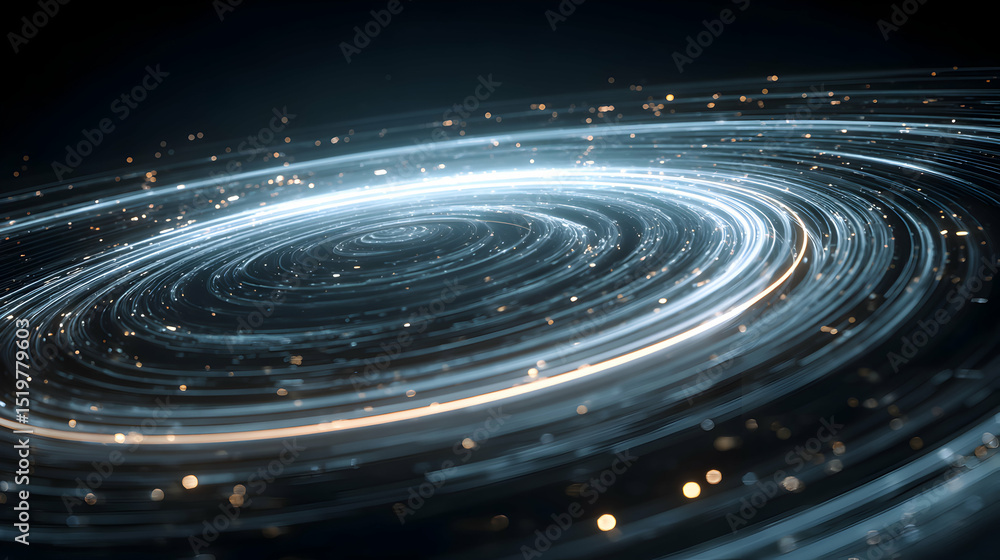 Poster abstract circular blue and gold light trails create a captivating cosmic vortex effect design