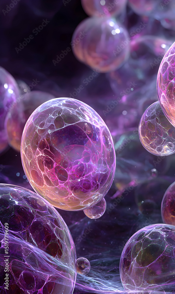 Poster abstract ethereal spheres floating in a dreamlike cosmic display of color and mesmerizing reflection