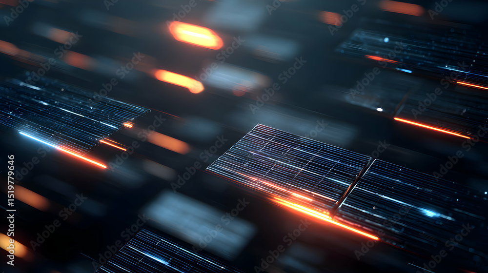 Poster abstract tech background with futuristic glow, data streams and geometric grid elements motion