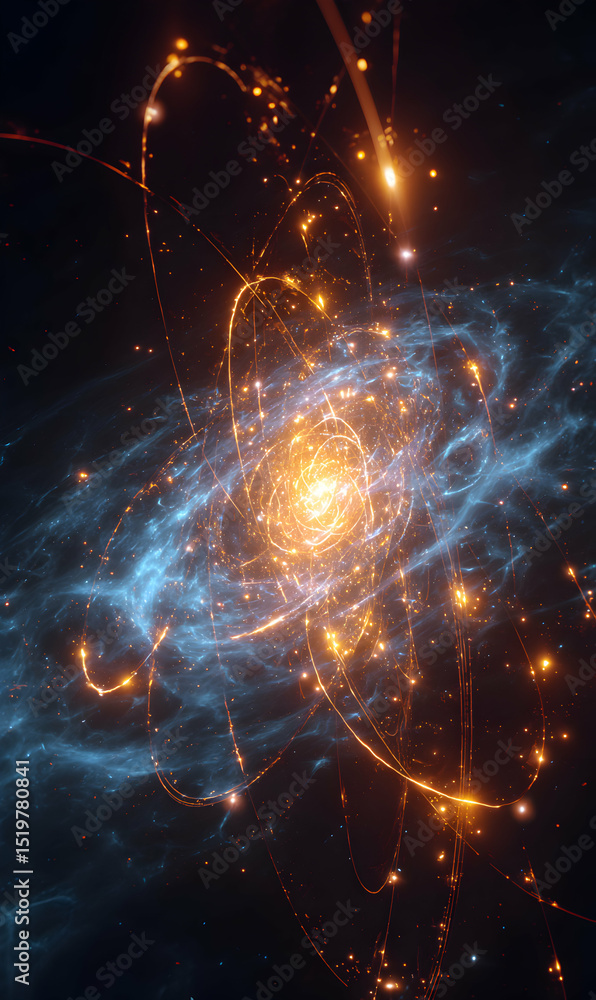 Poster nebula cosmic atom structure glowing in deep space galaxy with intricate details and light effects