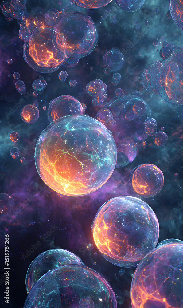 Poster cosmic bubbles float in a vibrant ethereal space a captivating blend of science fiction and fantasy 