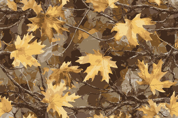 Realistic forest camouflage for hunting. Hunting Seamless pattern. Conifer tree, branches and leaves. Useable for hunting and military purposes.