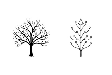 Obraz premium Two stylized vector tree illustrations in black and white representing nature and design.