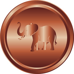 Bronze Elephant Coin or Token Vector Icon