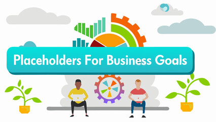 Placeholders for business goals representing teamwork and strategic planning with a white minimalist backdrop