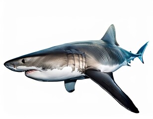 Fototapeta premium Great White Shark Isolated on White Background – High Resolution Close-Up