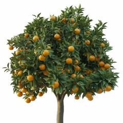 a full mature orange tree isolated on a white background