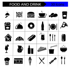 A set of 30 food and drink icon