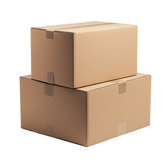 Two closed cardboard boxes stacked on transparent background