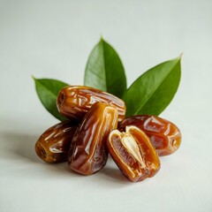  Brown Dates With green leaves, high quality image, white background