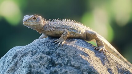 Lizard Standing on Rock Observing Nature in Sunny Environment