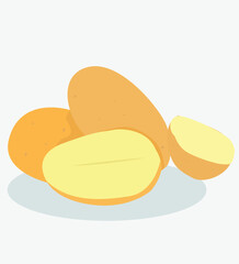 Potatoes composition. potato tubers bunch. sliced chopped potatoe cuts,