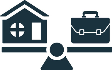 Work life balance comparing house and briefcase on scale icon