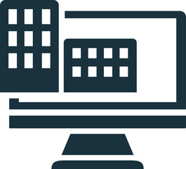 Computer showing buildings representing smart city and digital twin technology