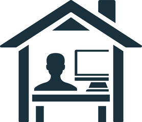 Freelancer working from home using computer inside house icon