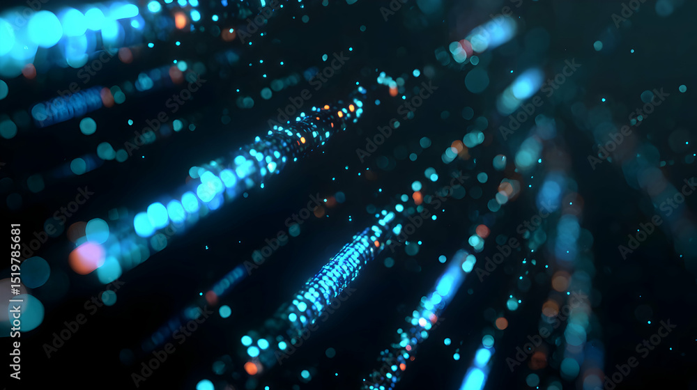Poster digital data stream of light particles representing data flowing through cyberspace networks