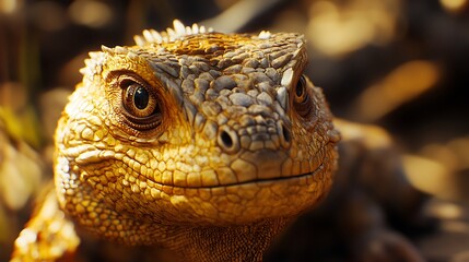 Close-up of Galapagos Land Iguana Face with Detailed Scales and Texture